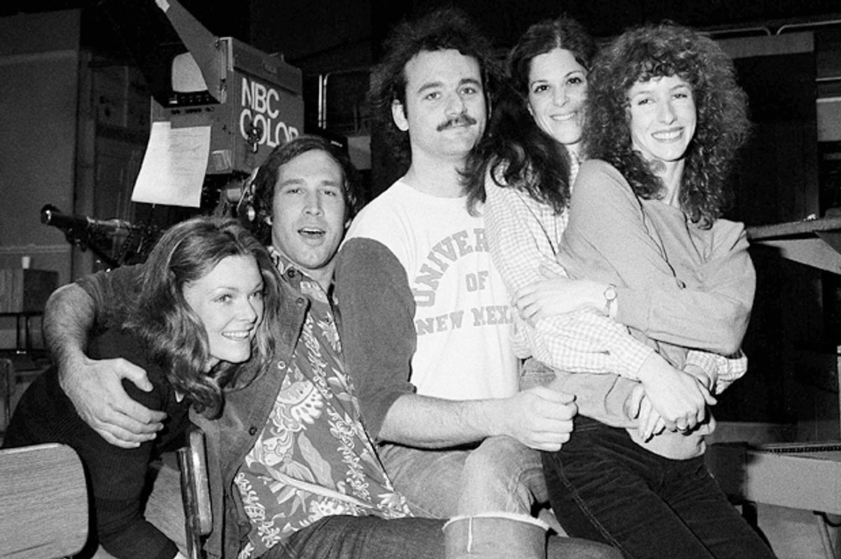 Jane Curtin, Chevy Chase, Bill Murray, Gilda Radner and Laraine Newman, Feb. 16, 1978.      (AP/Marty Lederhandler)