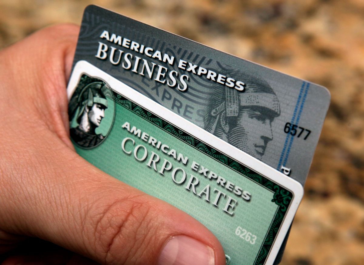 FILE - In this Jan. 20, 2010 file photo, American Express cards are posed for a photograph in Phoenix. Amexs stock is down 11 percent this year, making it the second-biggest decliner on the Dow Jones industrial average. (AP Photo/Ross D. Franklin, File) (AP)