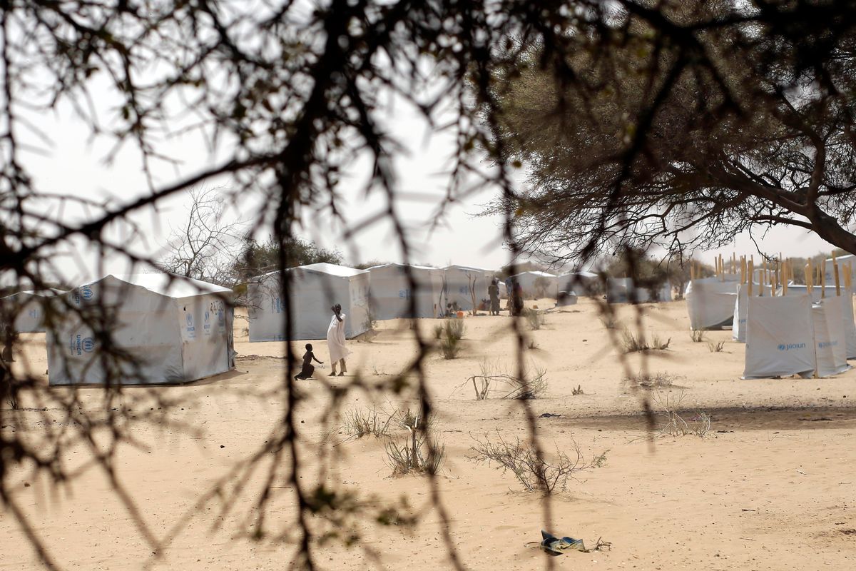 The Baga Solo refugee camp near the shore of Lake Chad Wednesday March 4, 2015.  (AP Photo/Jerome Delay)