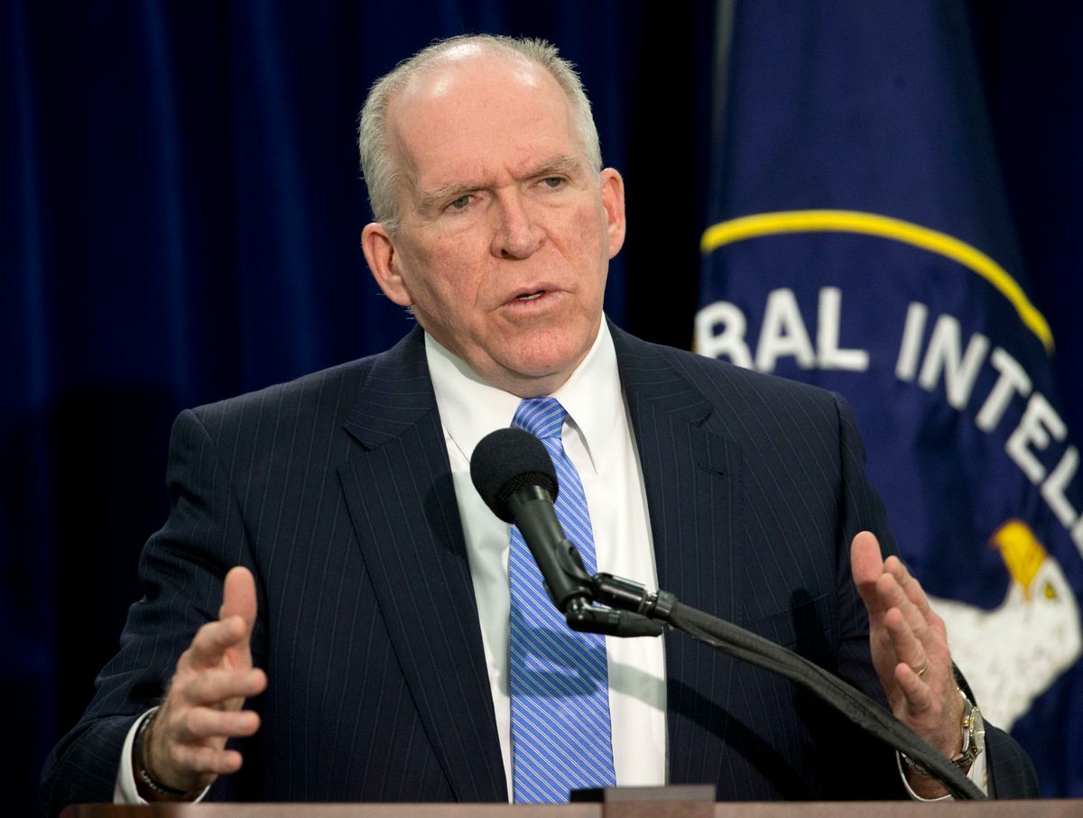FILE - In this Dec. 11, 2014 file photo, CIA Director John Brennan speaks during a news conference at CIA headquarters in Langley, Va.  (AP/Pablo Martinez Monsivais)