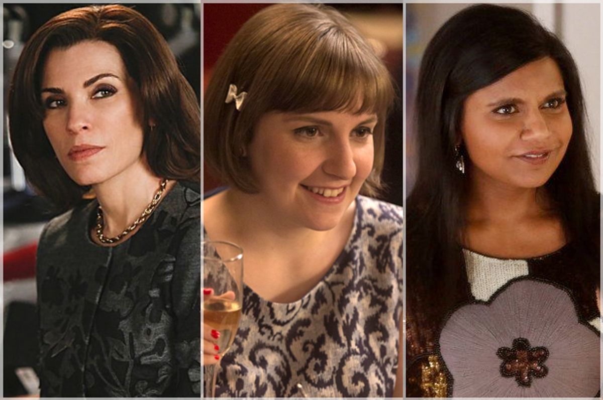 Julianna Margulies in "The Good Wife," Lena Dunham in "Girls," Mindy Kaling in "The Mindy Project"      (CBS/HBO/Fox)