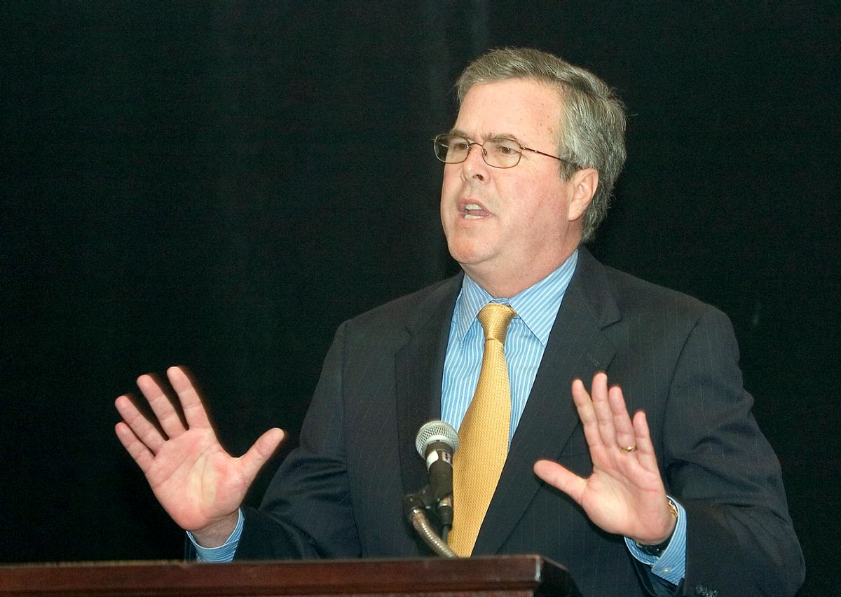 FILE - In this May 26, 2006, file photo, then-Florida Gov. Jeb Bush speaks to a mostly Republican audience at the 58th Annual Lincoln Day Dinner at the Hilton Miami Airport Hotel in Miami. Among the many thousands of emails Bush received as Florida governor are a string of notes from campaign donors asking for favors and making suggestions. Invariably, Bush responded politely. Sometimes, he appointed a person a donor had recommended. Other times, he rejected their advice about a piece of legislation. Its an insight into Bushs work as governor that's only possible because his emails are available for review, something not yet possible for those sent and received by Hillary Rodham Clinton as secretary of state. (AP Photos/Mitchell Zachs, File) (AP)