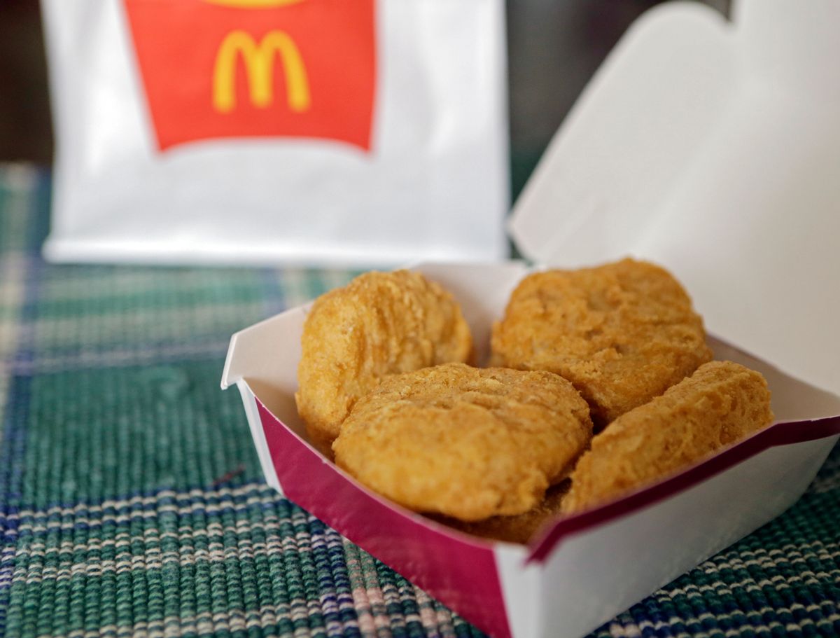 An order of McDonald's Chicken McNuggets is displayed for a photo in Olmsted Falls, Ohio Wednesday, March 4, 2015. McDonald's says it plans to start using chicken raised without antibiotics important to human medicine and milk from cows that are not treated with the artificial growth hormone rbST.. (AP Photo/Mark Duncan)  (AP)