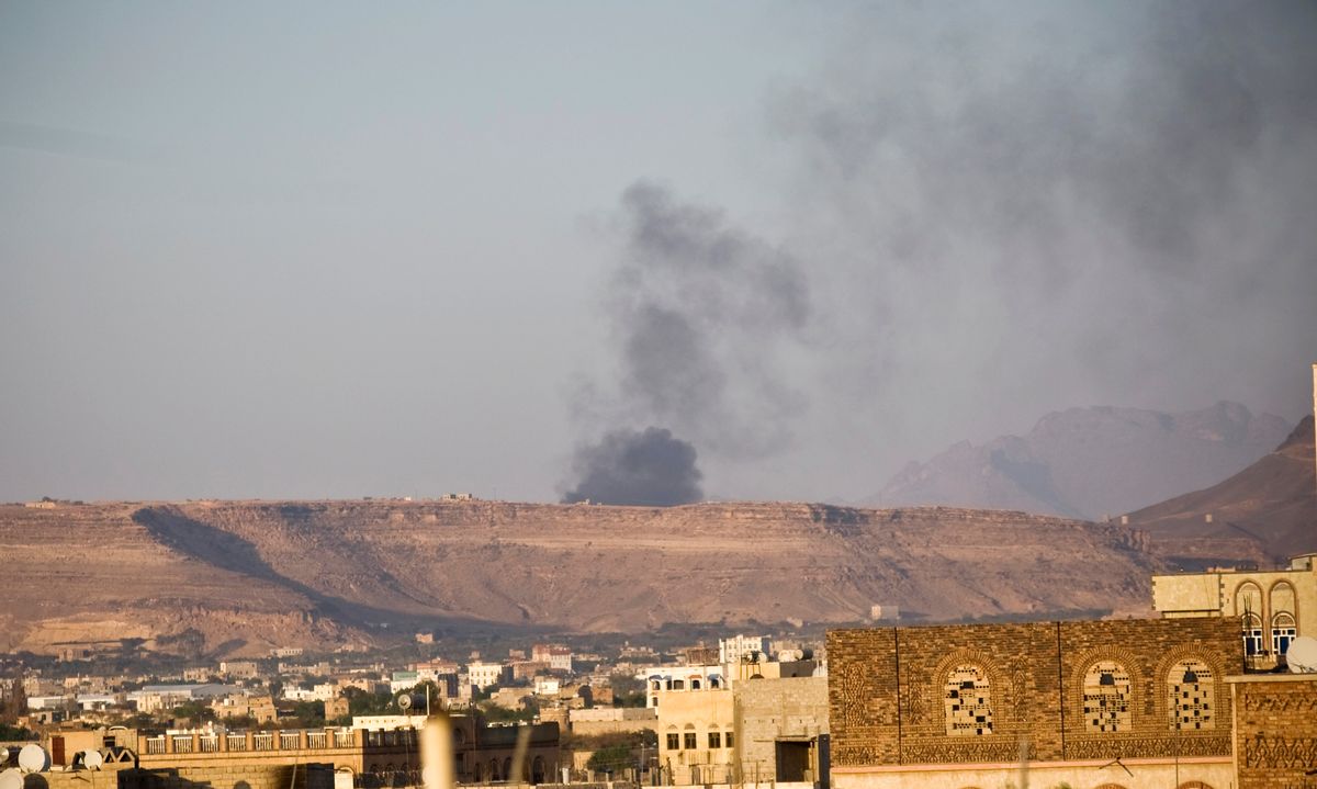 Smoke rises from an area due to Saudi-led airstrikes in Sanaa, Yemen, Monday, March 30, 2015. (AP Photo/Hani Mohammed) (AP Photo/Hani Mohammed)