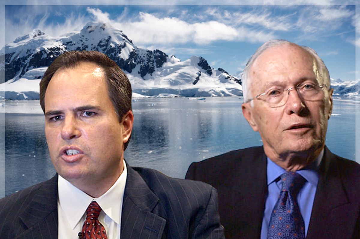 James Taylor of the Heartland Institute (left) and William O'Keefe of the George C. Marshall Institute, as seen in "Merchants of Doubt"     (Sony Pictures Classics/<a href='http://www.shutterstock.com/gallery-427771p1.html'>Patrick Poendl</a> via <a href='http://www.shutterstock.com/'>Shutterstock</a>/Photo montage by Salon)