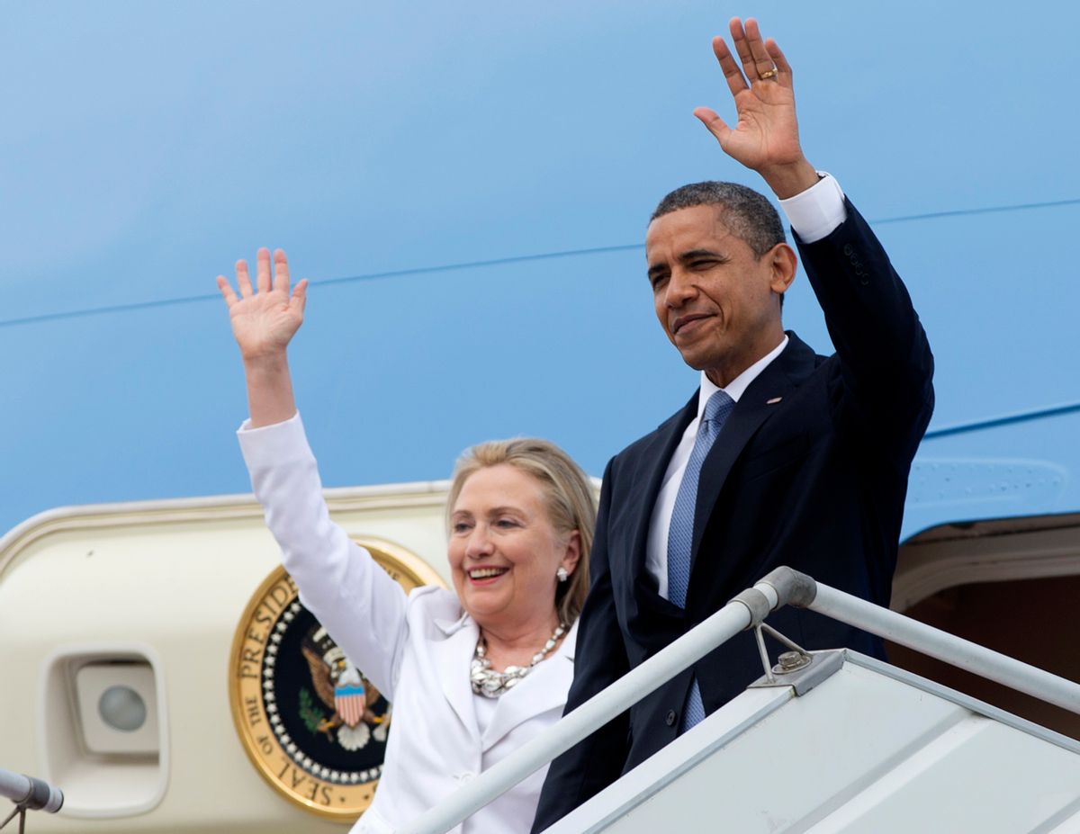 FILE - In this Nov. 19, 2012 file photo, President Barack Obama and then-Secretary of State Hillary Rodham Clinton wave as they arrive at Yangon International Airport in Yangon, Myanmar on Air Force One. President Barack Obama had some advice for Hillary Rodham Clinton. "If she's her wonderful self, I'm sure she's going to do great." Sounds simple, but friends say Clinton has never shown voters her true self. Mitt Romney couldn't shake the stereotype of callous rich guy. Rand Paul acknowledges he's got to learn how to hold back his temper. Policy is important, but when running for president, figuring out how to fit your personality to politics matters just as much. (AP Photo/Carolyn Kaster, File)    (AP)