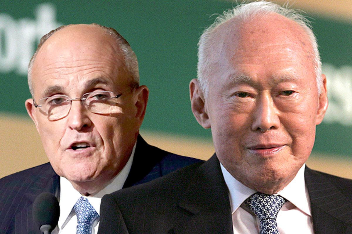 Rudy Giuliani, Lee Kuan Yew      (AP/Reuters/Richard Drew/Wong Maye-E/Photo montage by Salon)