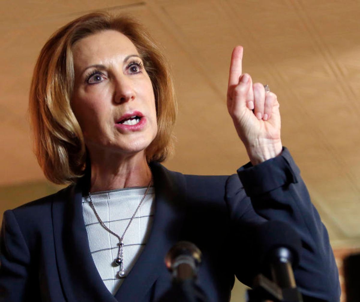 Former Hewlett-Packard CEO Carly Fiorina speaks during a business luncheon at the Barley House with New Hampshire Republican lawmakers, Tuesday, April 28, 2015, in Concord, N.H. (AP Photo/Jim Cole) (AP)
