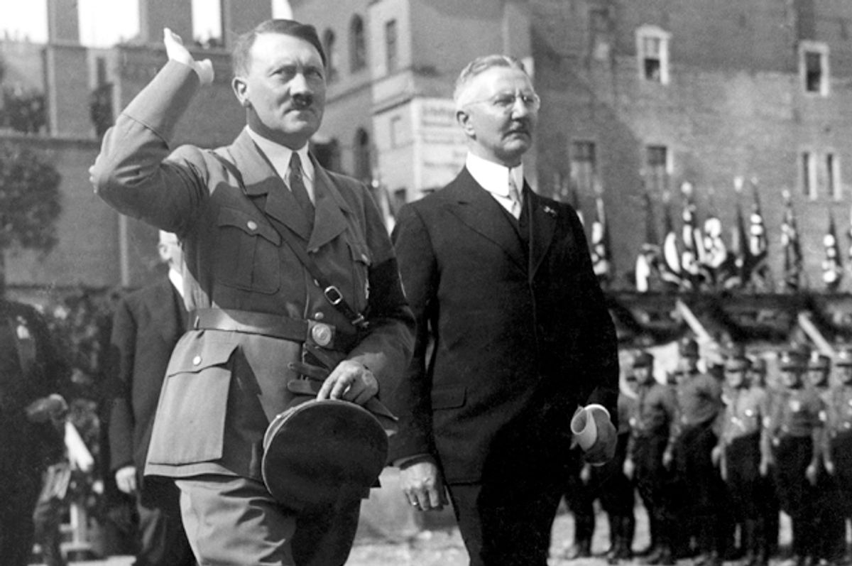 Adolf Hitler and Hjalmar Schacht in Berlin, May 5, 1934.    (AP)