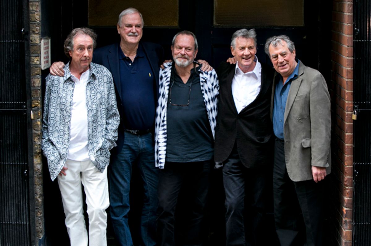 Eric Idle, John Cleese, Terry Gilliam, Michael Palin and Terry Jones of Monty Python, in London, June 30, 2014.     (AP/John Phillips)