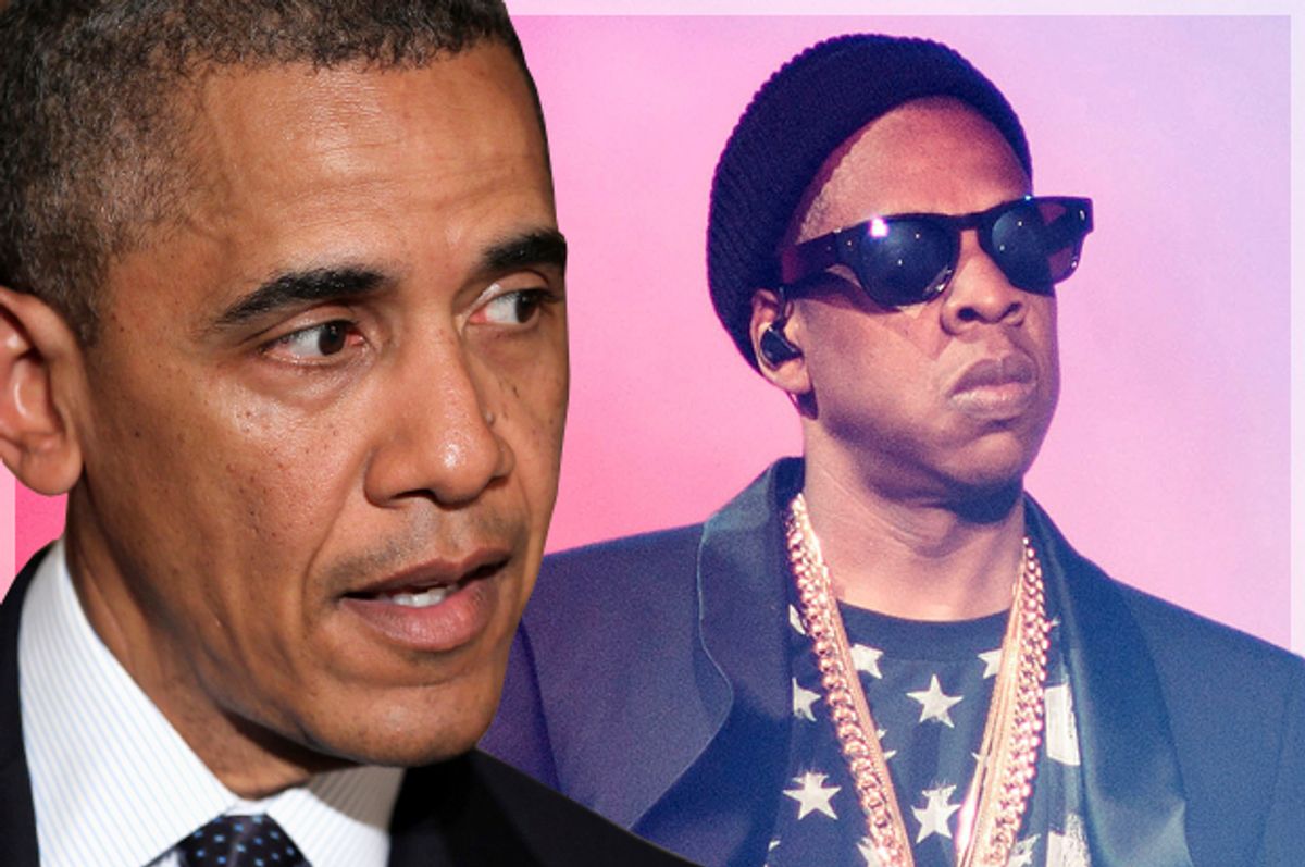 Barack Obama, Jay Z         (Reuters/Junko Kimura-Matsumoto/AP/Robin Harper/Photo montage by Salon)