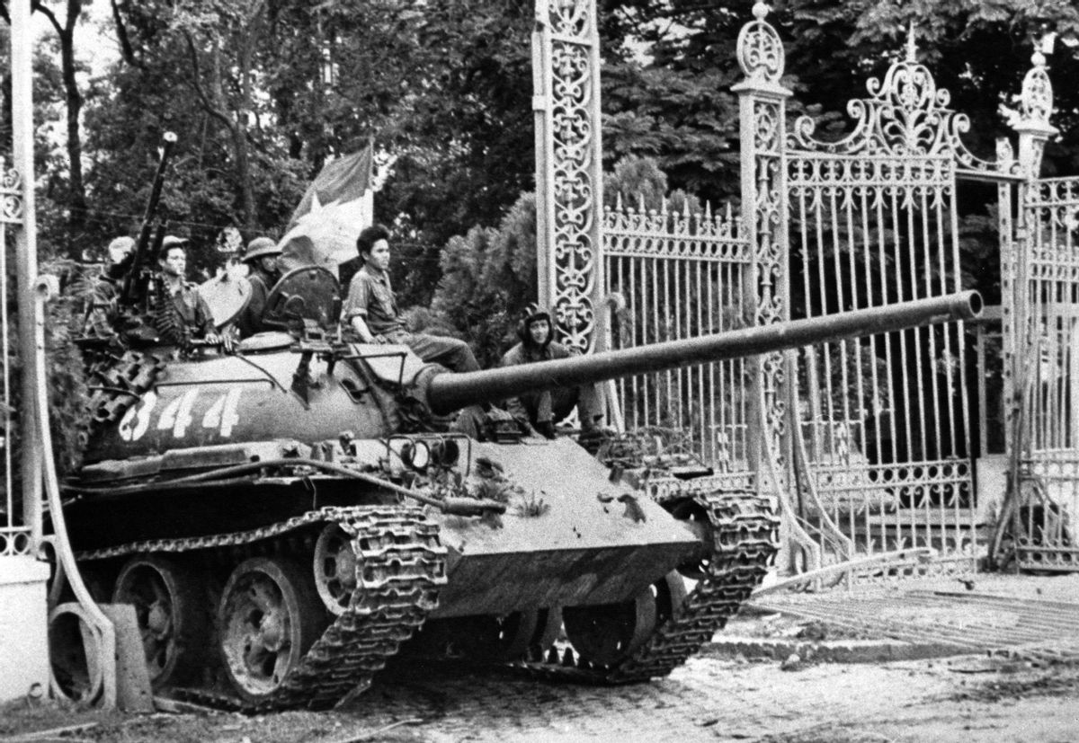FILE - In this April 30, 1975 file photo, a North Vietnamese tank rolls through the gates of the Presidential Palace in Saigon, signifying the fall of South Vietnam. The war ended on April 30, 1975, with the fall of Saigon, now known as Ho Chi Minh City, to communist troops from the north. (AP Photo/File) (AP)