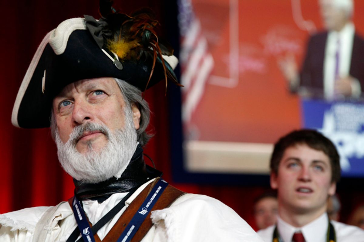 Tea Party activist William Temple listens as Newt Gingrich addresses the Conservative Political Action Conference, February 27, 2015.   (Reuters/Kevin Lamarque)