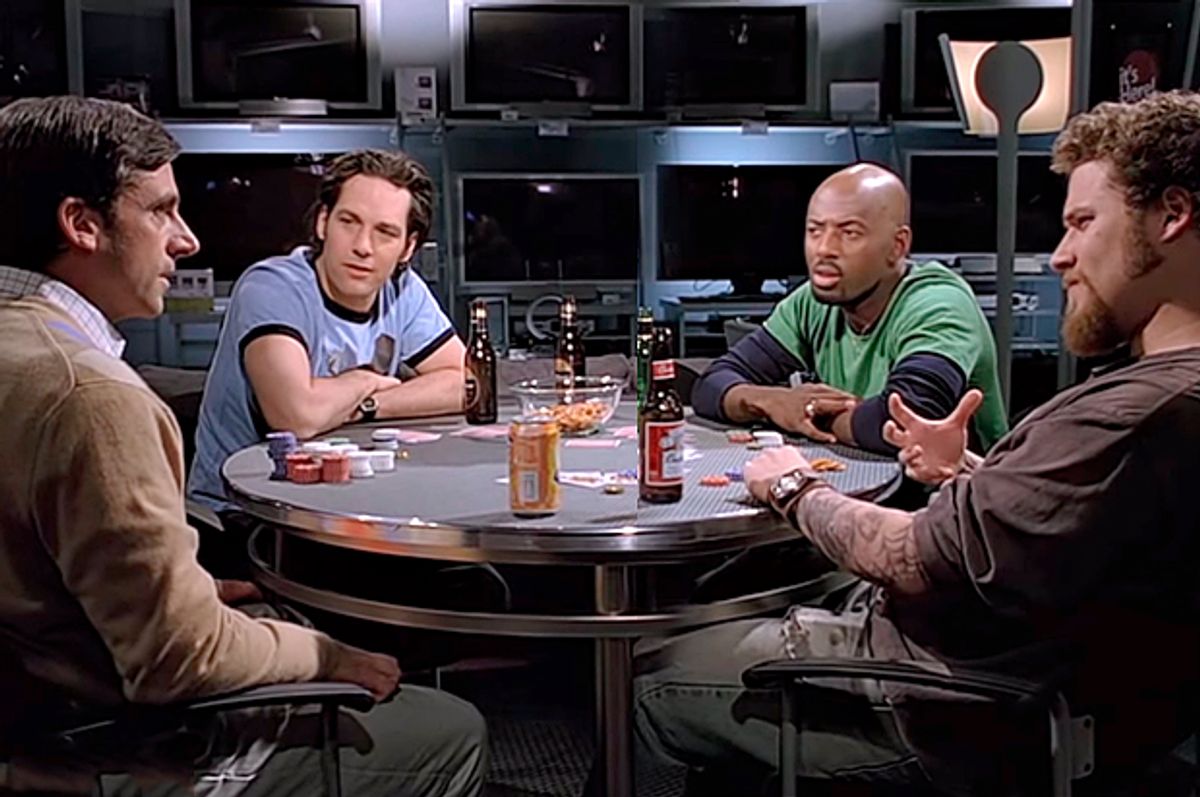 Steve Carell, Paul Rudd, Romany Malco and Seth Rogen in "The 40 Year Old Virgin"     (Univeral Pictures)