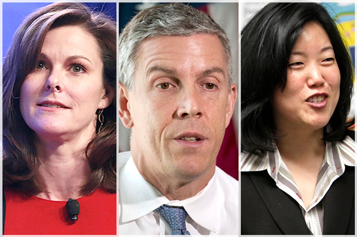 Campbell Brown, Arne Duncan, Michelle Rhee   (AP/Reuters/Jacquelyn Martin/Larry Downing/Andrew Burton)