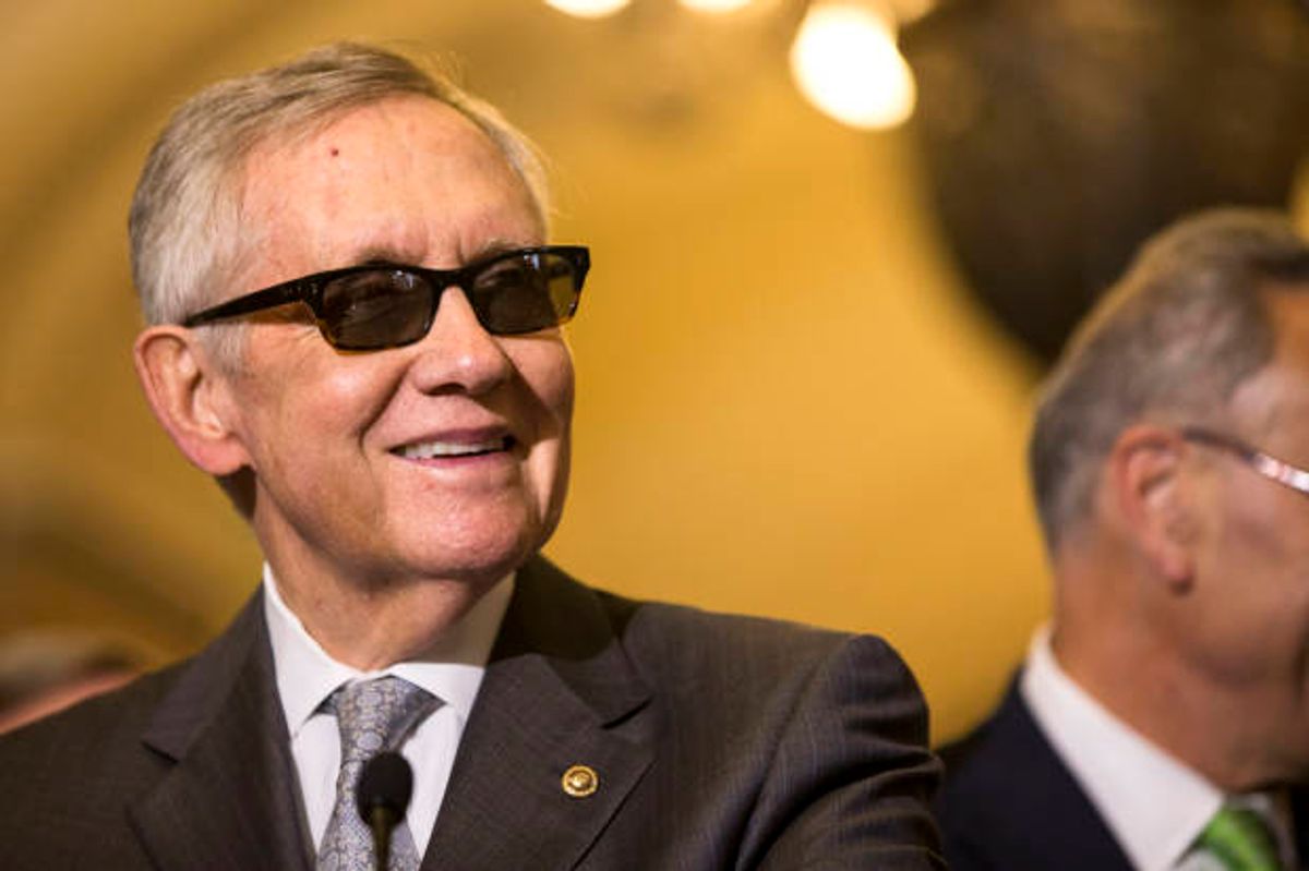 Senate Minority Leader Harry Reid of Nev. speaks during a news conference on Capitol Hill in Washington, Tuesday, May 5, 2015, following a policy luncheon.  (AP Photo/Brett Carlsen) (AP)