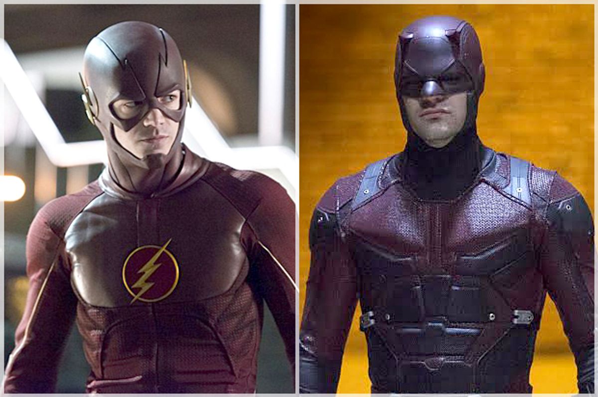 Grant Gustin in "The Flash," Charlie Cox in "Daredevil"      (The CW/Netflix)