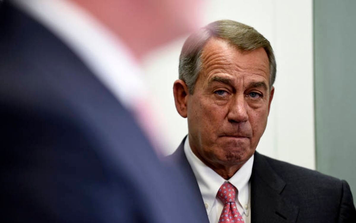House Speaker John Boehner of Ohio listens during a news conference on Capitol Hill in Washington, Wednesday, May 13, 2015. The House debates and votes for final passage on NSA Surveillance legislation, known as the USA Freedom Act. The measure seeks to codify President Barack Obama's proposal to end the NSA's collection of domestic calling records. It would allow the agency to request certain records held by the telephone companies under a court order in terrorism investigations. (AP Photo/Susan Walsh)  (AP)