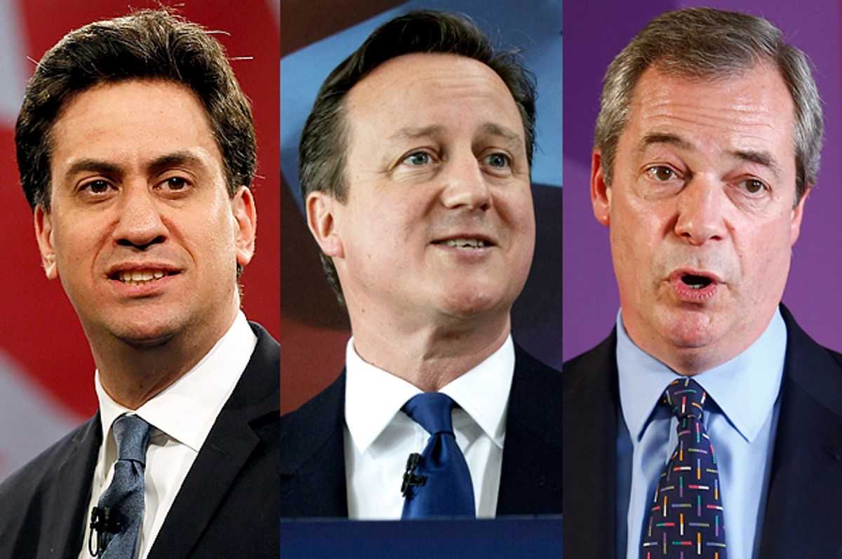 Ed Miliband, David Cameron, Nigel Farage      (Reuters/Stefan Wermuth/Tim Ireland/Darren Staples)