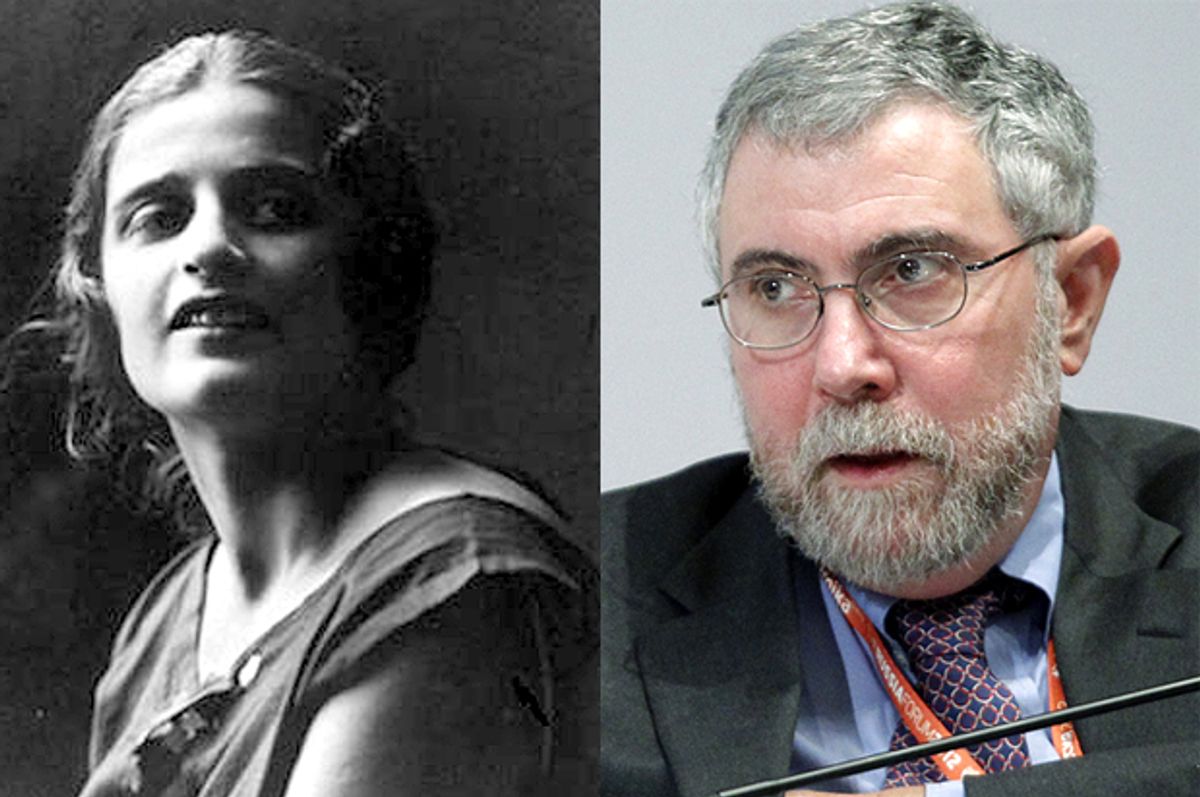 Ayn Rand, Paul Krugman                  (WIkimedia/Reuters/Anton Golubev)