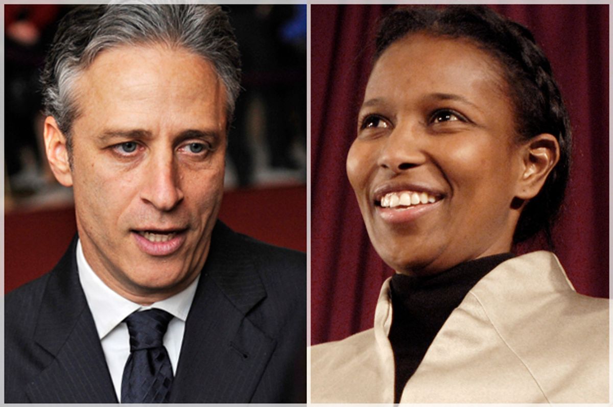 Jon Stewart, Ayaan Hirsi Ali   (AP/Jacquelyn Martin/Reuters/Gonzalo Fuentes)