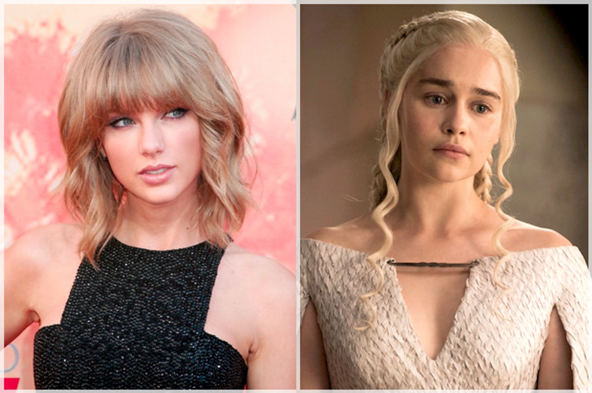Taylor Swift; Emilia Clarke as Daenerys Targaryen in "Game of Thrones"        (Reuters/Danny Moloshok/HBO)