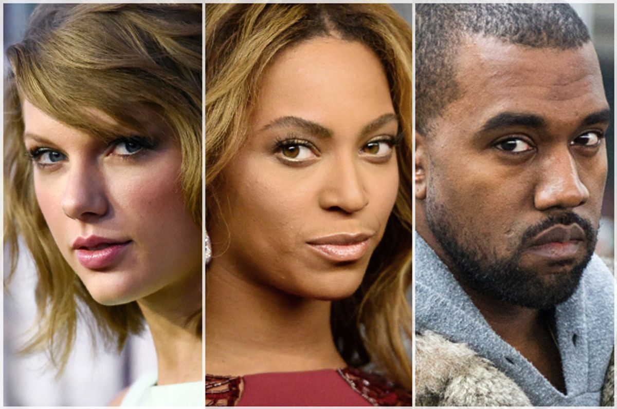 Taylor Swift, Beyoncé, Kanye West    (AP/Evan Agostini/Jordan Strauss/Zacharie Scheurer)