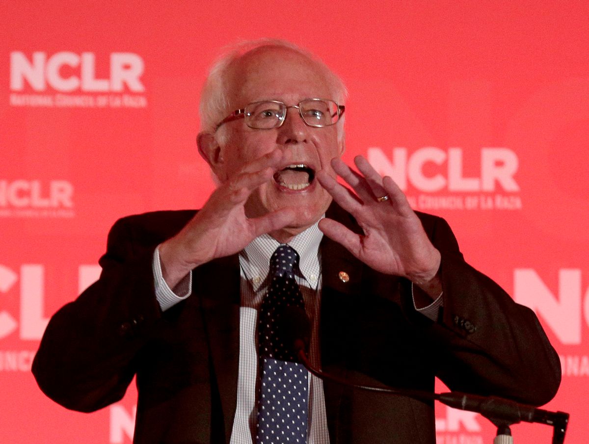 Democratic presidential candidate Sen. Bernie Sanders, I-Vt., speaks at a the National Council of La Raza Annual Conference, Monday in Kansas City, Mo.    (AP Photo/Charlie Riedel)