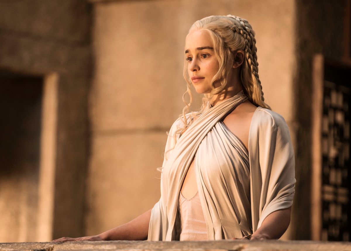 In this image released by HBO, Emilia Clarke appears in a scene from "Game of Thrones. Clarke was nominated for an Emmy Award on Thursday, July 16, 2015, for outstanding supporting actress in a drama series for her role on the show. The 67th Annual Primetime Emmy Awards will take place on Sept. 20, 2015.  (Helen Sloane/HBO via AP) (AP)