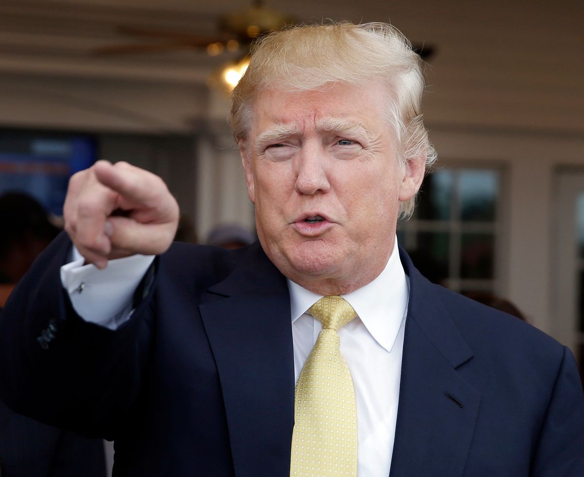 Republican presidential candidate Donald Trump arrives to a fundraising event at a golf course in the Bronx borough of New York, Monday, July 6, 2015. (AP Photo/Seth Wenig)  (AP)