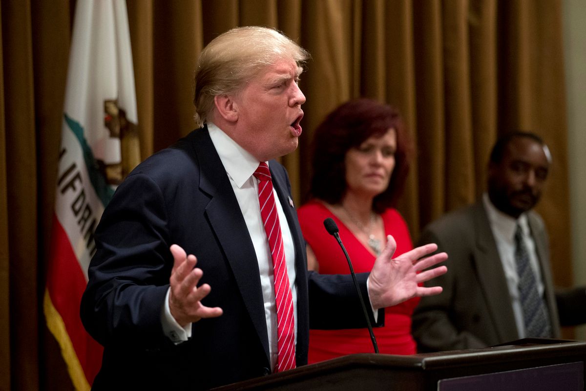 Republican presidential candidate Donald Trump speaks at a news conference about immigration, Friday, July 10, 2015, in Beverly Hills, Calif. (AP Photo/Jae C. Hong) (AP)