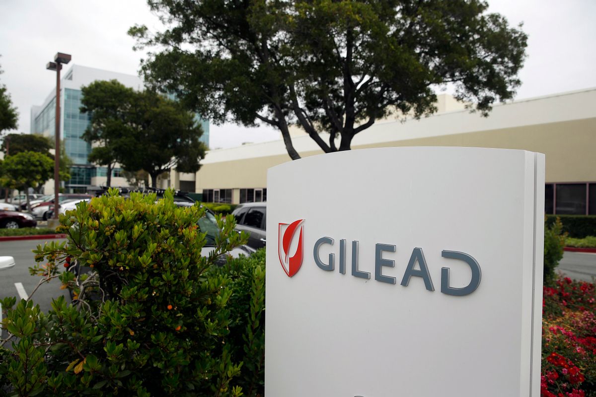 This photo taken Thursday, July 9, 2015, is the headquarters of Gilead Sciences in Foster City, Calif.  Harvoni, the newest pill from California-based Gilead Sciences, accounted for more than three-fourths of the prescriptions filled for hepatitis-C drugs in the first three months of this year, according to IMS Health.   (AP Photo/Eric Risberg)