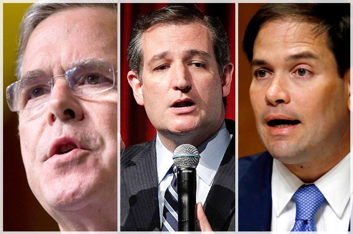Jeb Bush; Ted Cruz; Marco Rubio   (AP/Reuters/Pablo Martinez Monsivais/Julie Jacobson/Jim Bourg)