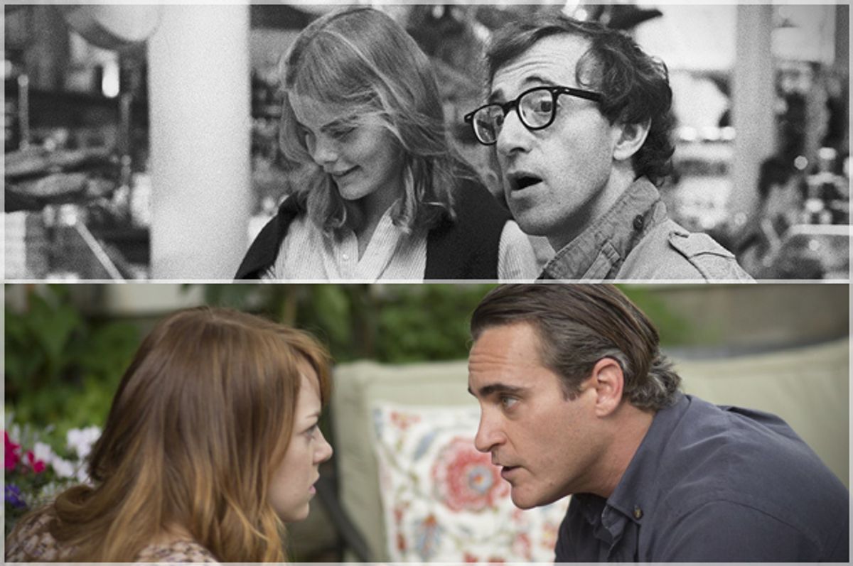 Mariel Hemingway and Woody Allen in "Manhattan," Emma Stone and Joaquin Phoenix in "Irrational Man"          (MGM/Sony Pictures Classics)