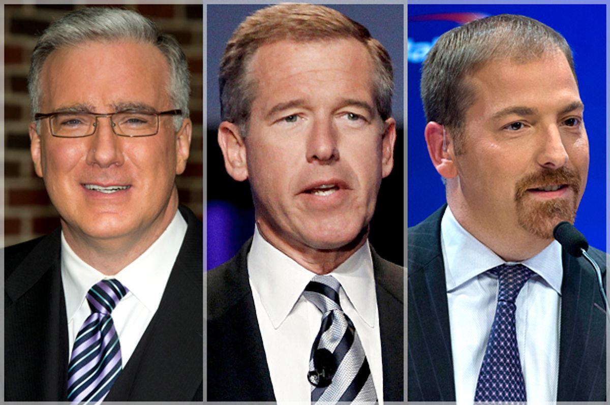 Keith Olbermann, Brian Williams, Chuck Todd             (AP/Charles Sykes/Matt Sayles/Nikki Kahn)