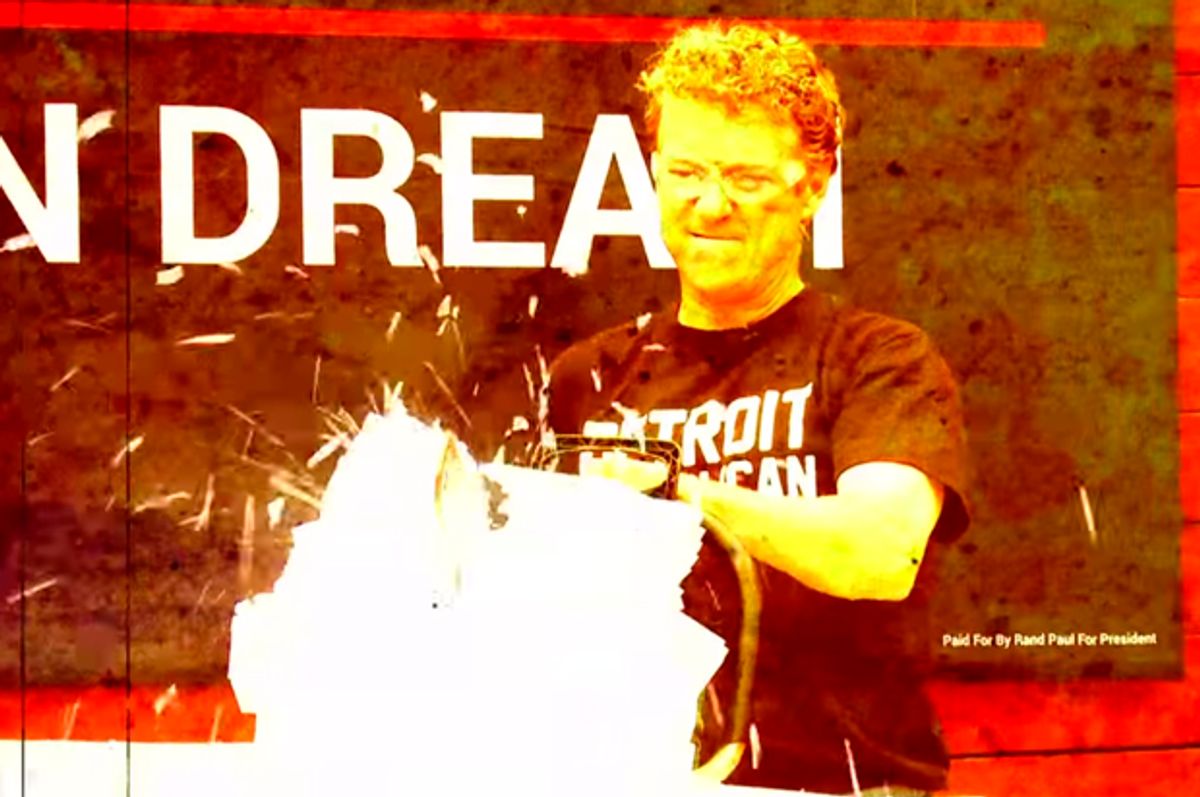 Rand Paul with a chainsaw       (YouTube/Rand Paul)