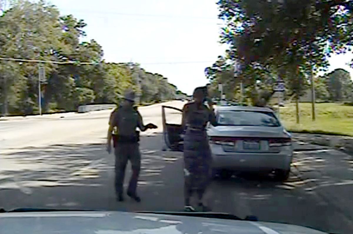 Trooper Brian Encinia arrests Sandra Bland in Waller County, Texas, July 10, 2015.           (AP/Andy Alfaro)