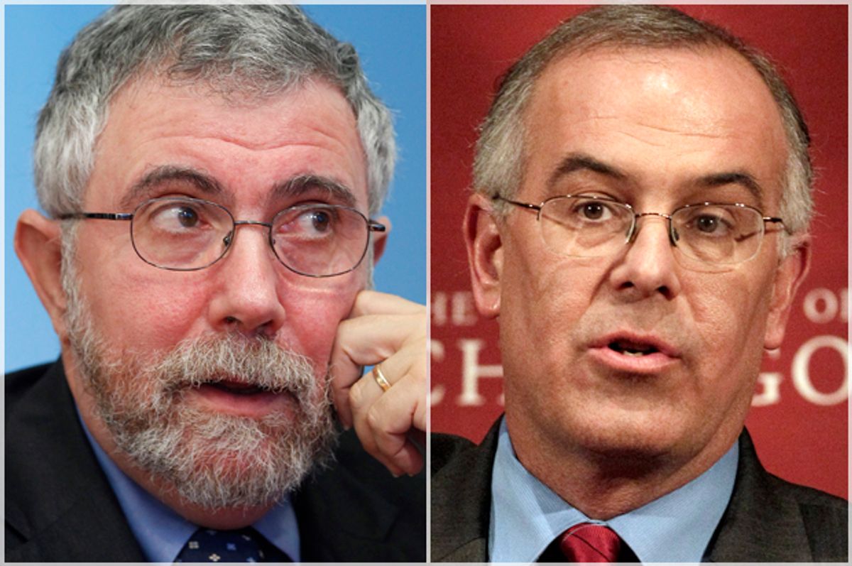 Paul Krugman, David Brooks   (Reuters/Brendan McDermid/AP/Nam Y. Huh)