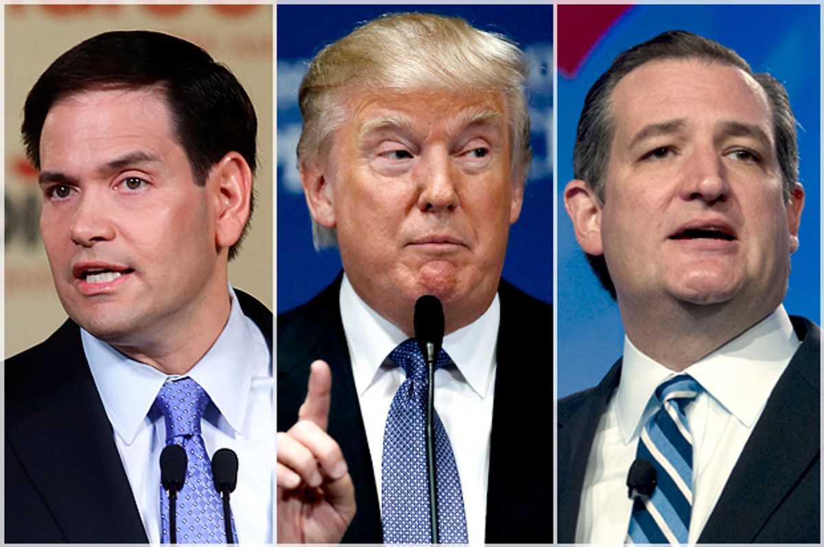Marco Rubio, Donald Trump, Ted Cruz   (AP/Reuters/Gary Cameron/Joe Skipper/Jose Luis Magana)