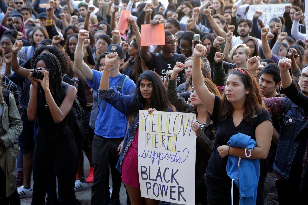 University California Los Angeles students stage a protest rally in a show of solidarity with protesters at the University of Missouri (AP)