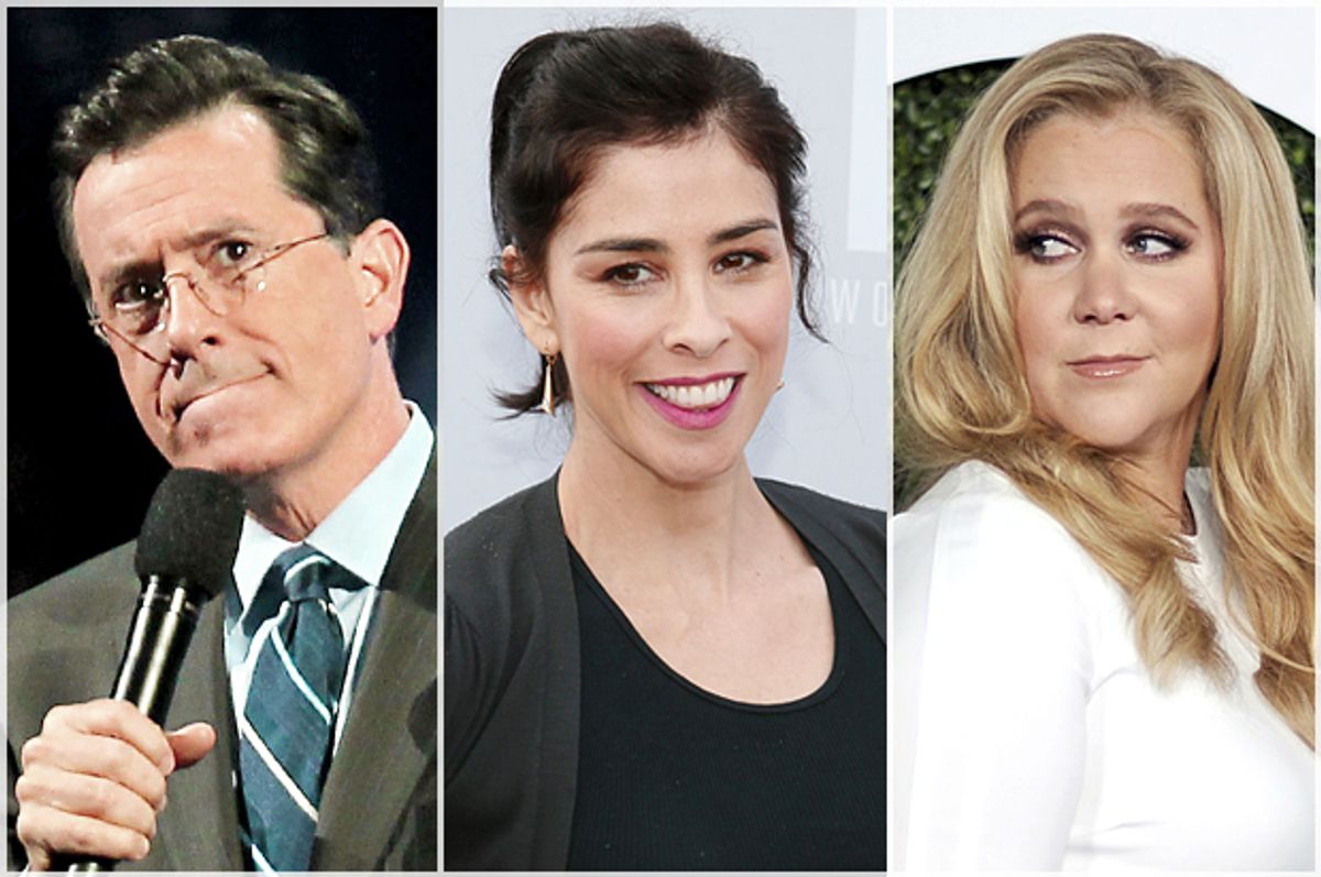 Stephen Colbert, Sarah Silverman, Amy Schumer   (AP/Reuters/Dave Allocca/Danny Moloshok/Kevork Djansezian)