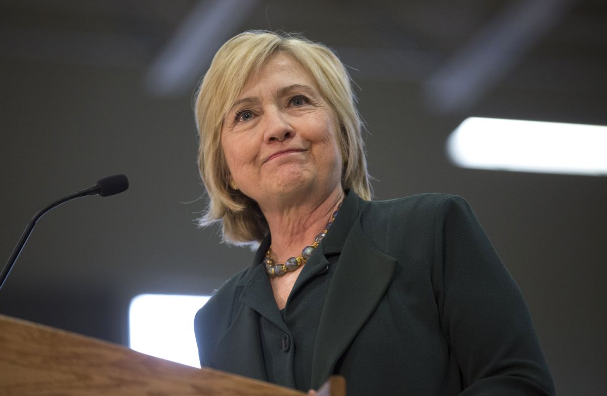Democratic presidential candidate Hillary Clinton pauses while speaking at a Grassroots Organizing Event at the Meadow Woods Recreation Center, Wednesday, Dec., 2, 2015, in Orlando, Fla. (AP Photo/Willie J. Allen Jr.) (AP)