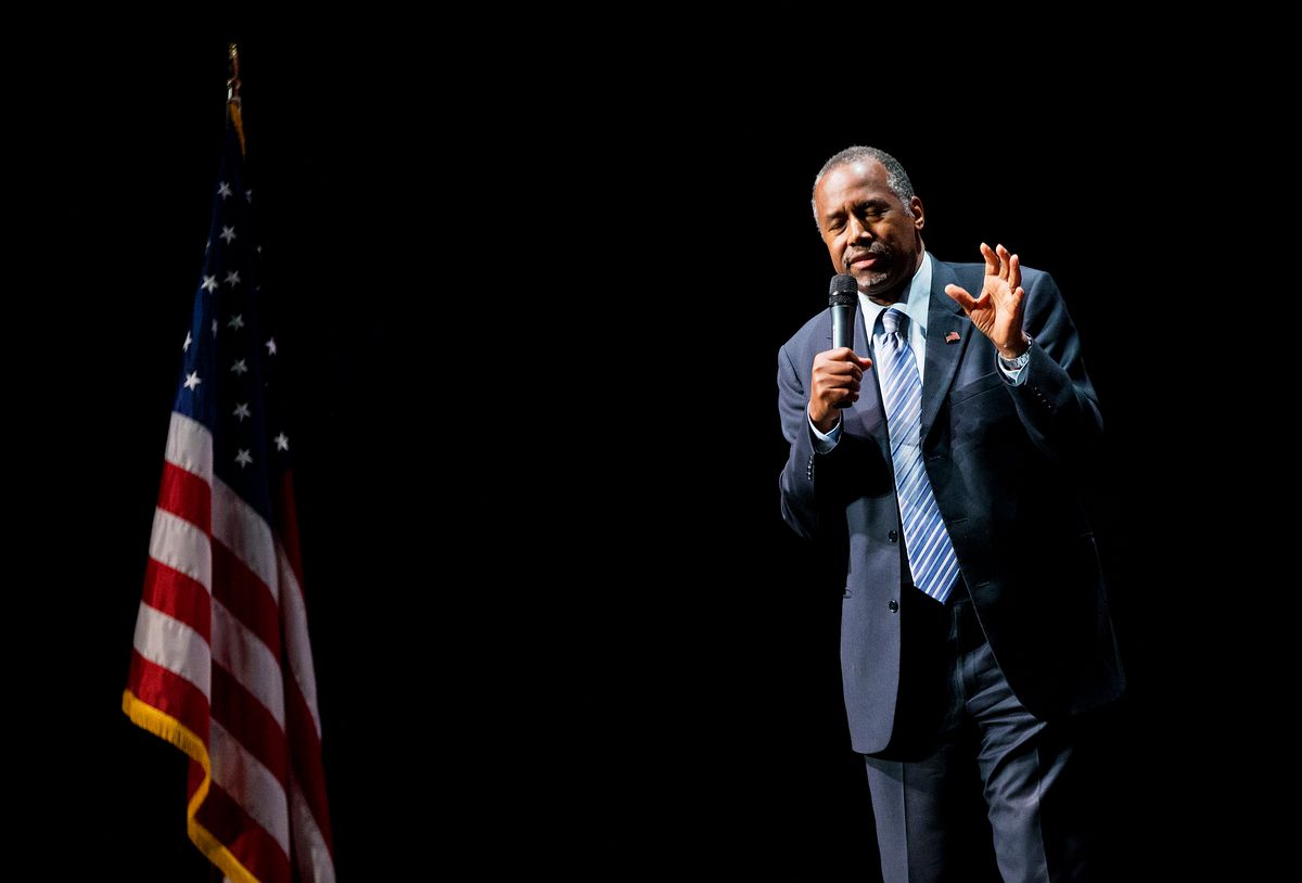Republican presidential candidate Ben Carson speaks during a campaign event at Cobb Energy Center Tuesday, Dec. 8, 2015, in Atlanta. (AP Photo/David Goldman) (AP)