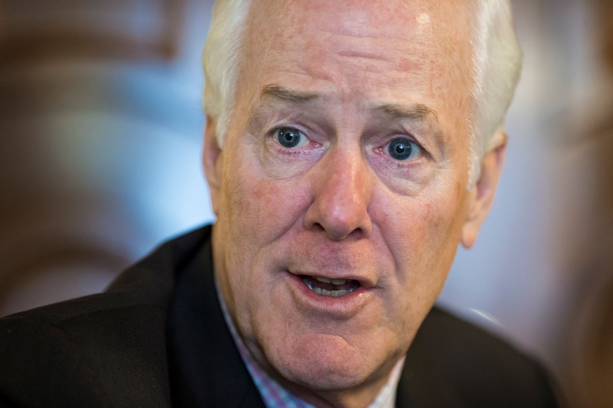Senate Majority Whip John Cornyn, R-Texas, talks about a criminal justice reform bill during an interview with The Associated Press in his office at the Capitol in Washington, Thursday, Jan.21, 2016. The legislation includes reductions in mandatory minimum sentences for non-violent drug offers, while also increasing minimums for interstate domestic violence. A widening Republican rift over revamping the nations criminal justice system is dashing hopes for overhaul despite strong bipartisan support and a concerted effort by Cornyn.  (AP Photo/J. Scott Applewhite) (AP)