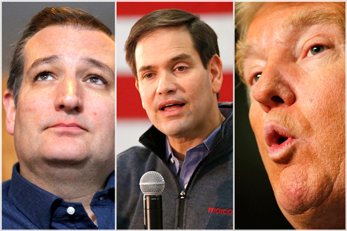 Ted Cruz, Marco Rubio, Donald Trump   (Reuters/Brian Snyder/Aaron P. Bernstein/Carlos Barria)