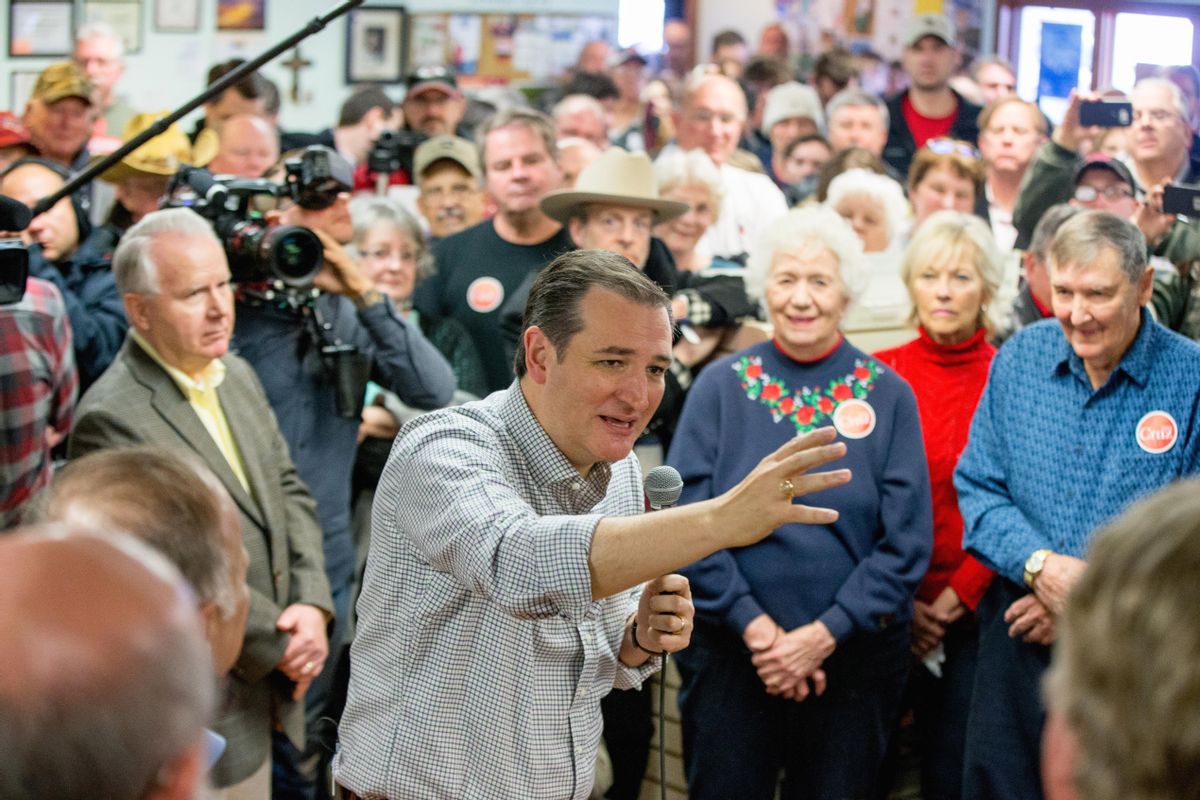 Republican presidential candidate Sen. Ted Cruz, R-Texas speaks at King's Christian Bookstore in Boone, Iowa (AP)