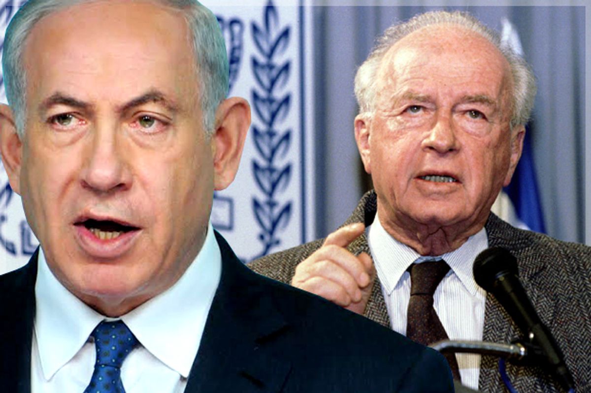 Benjamin Netanyahu, Yitzhak Rabin   (AP/Debbie Hill/Reuters/Jim Hollander/Photo montage by Salon)