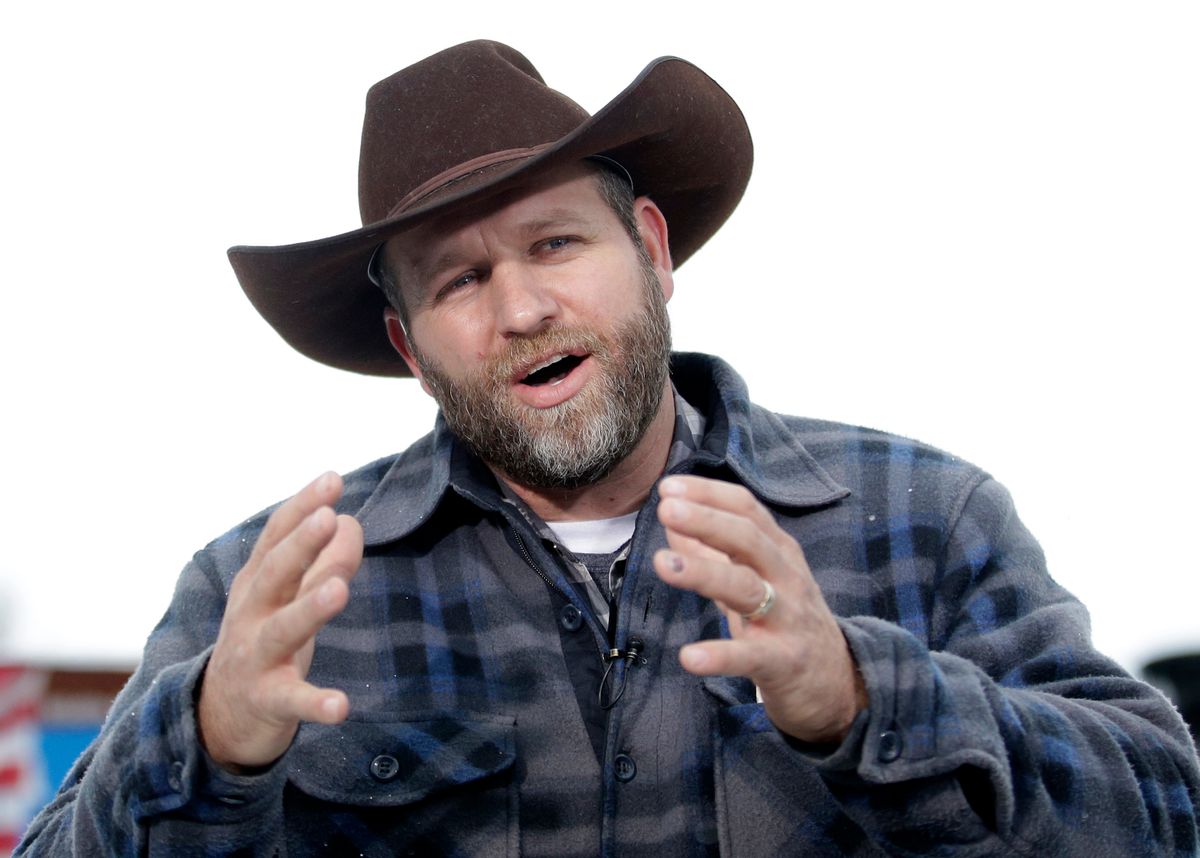 Ammon Bundy, one of the sons of Nevada rancher Cliven Bundy, speaks during an interview at Malheur National Wildlife Refuge, Tuesday, Jan. 5, 2016, near Burns, Ore. Law enforcement had yet to take any action Tuesday against a group numbering close to two dozen, led by Bundy and his brother, who are upset over federal land policy. (AP Photo/Rick Bowmer) (AP)