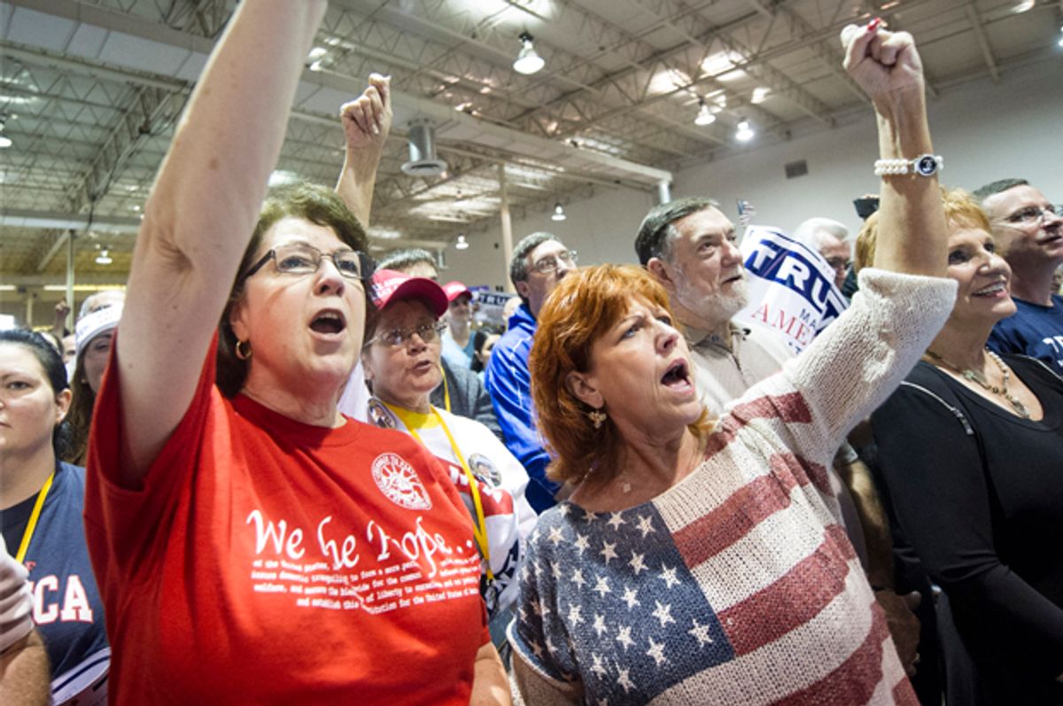 Supporters cheer on Donald Trump  in Norcross, Ga., Oct., 10, 2015.   (AP/John Amis)