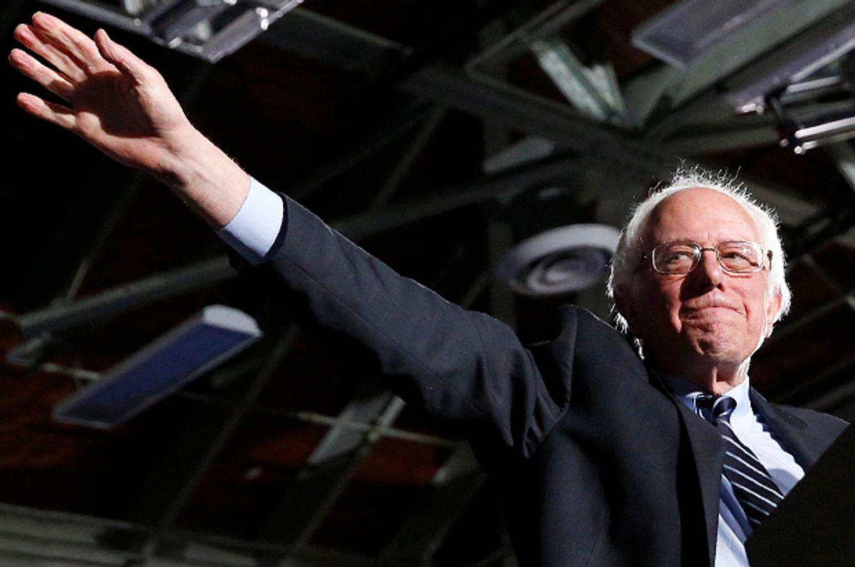 Bernie Sanders at his 2016 New Hampshire presidential primary night rally in Concord, New Hampshire February 9, 2016.    (Reuters/Shannon Stapleton)